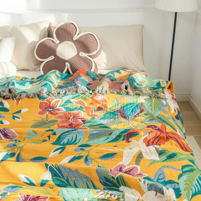 Couverture en Coton Tropicale - Design Vibrant et Douceur