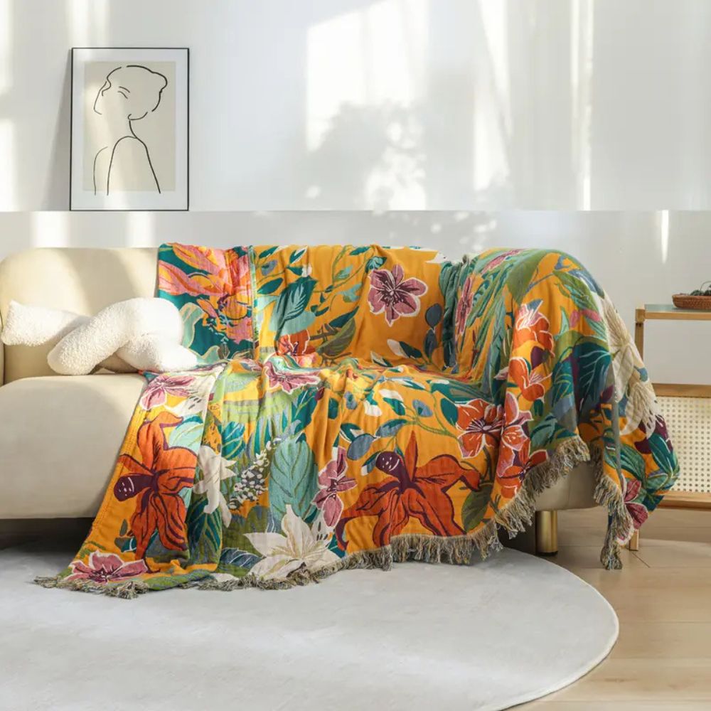 Coperta in Cotone Tropicale - Design Vibrante e Morbidezza