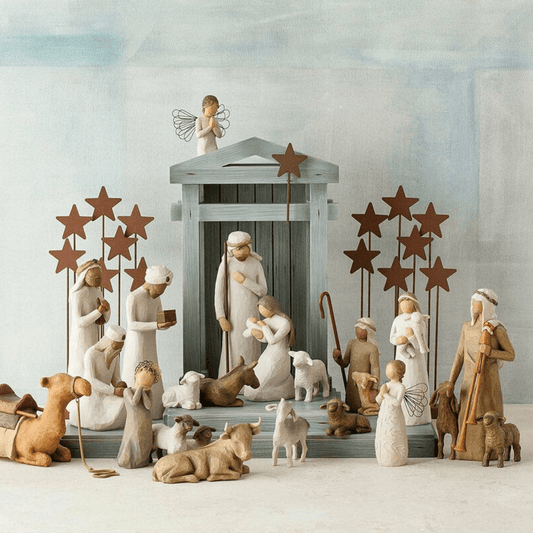 Crèche en Bois de Grange - Ensemble de 20 Pièces de la Nativité