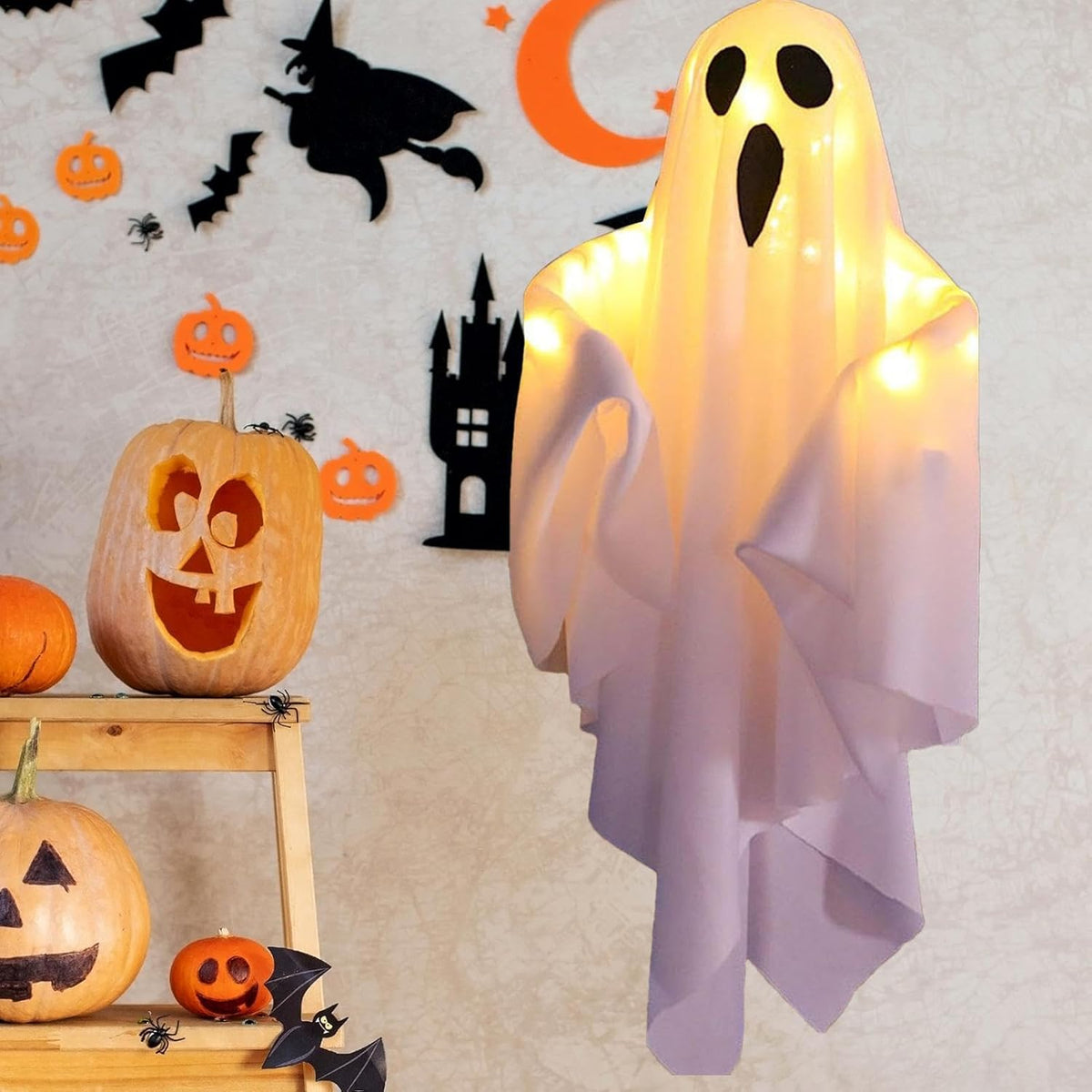 Décorations Fantômes Lumineux d'Halloween - Tissu Suspendu