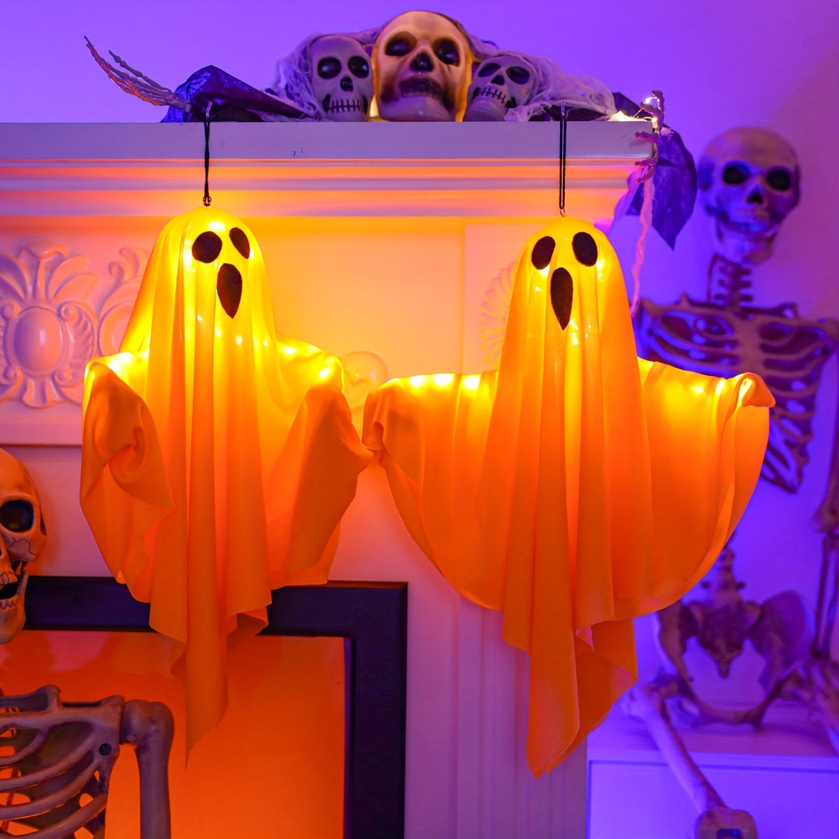 Décorations Fantômes Lumineux d'Halloween - Tissu Suspendu