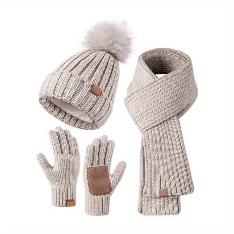 Ensemble d'Hiver 3-en-1 : Bonnet, Écharpe & Gants Tactiles Élégants