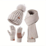 Ensemble d'Hiver 3-en-1 : Bonnet, Écharpe & Gants Tactiles Élégants