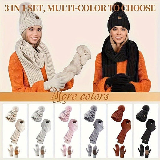 Set Invernale 3-in-1: Cappello, Sciarpa & Guanti Tattili Eleganti