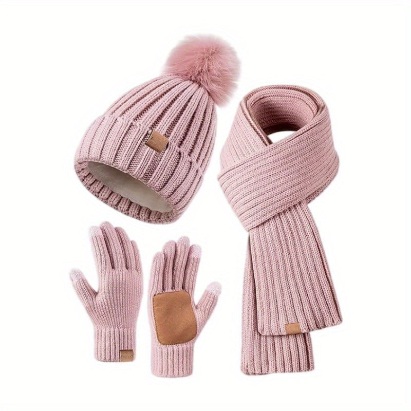 Ensemble d'Hiver 3-en-1 : Bonnet, Écharpe & Gants Tactiles Élégants