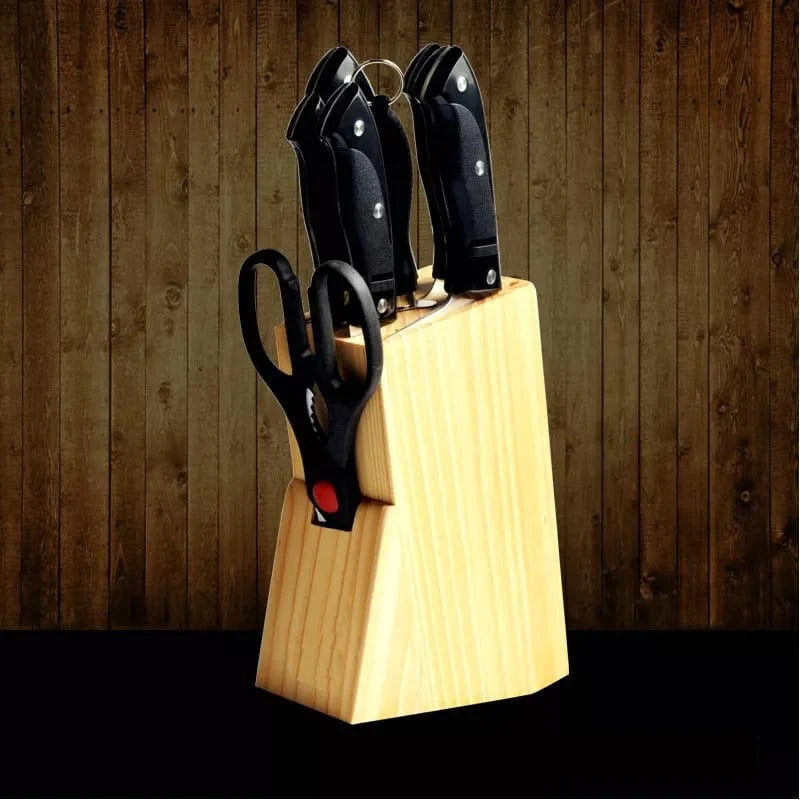 Ensemble de Couteaux de Cuisine 7 Pièces en Acier Inoxydable avec Support en Bois