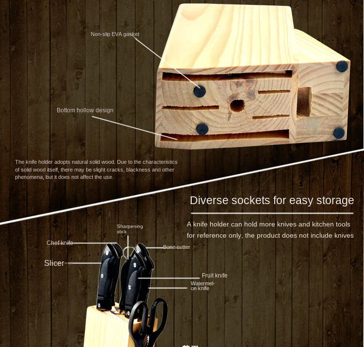 Ensemble de Couteaux de Cuisine 7 Pièces en Acier Inoxydable avec Support en Bois