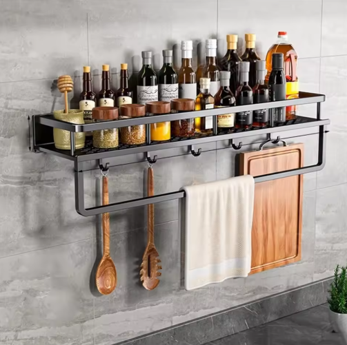 Étagère Murale de Cuisine avec Porte-Serviettes - Rangement Pratique