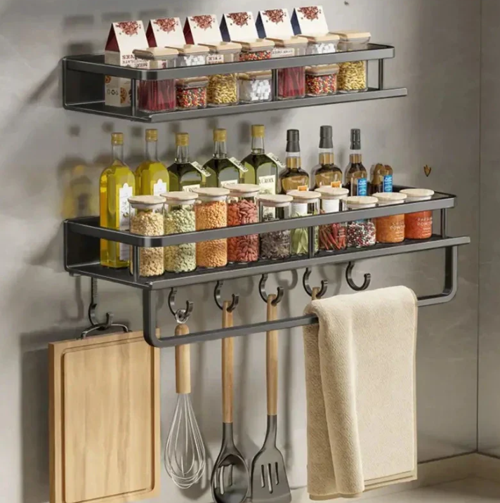 Étagère Murale de Cuisine avec Porte-Serviettes - Rangement Pratique