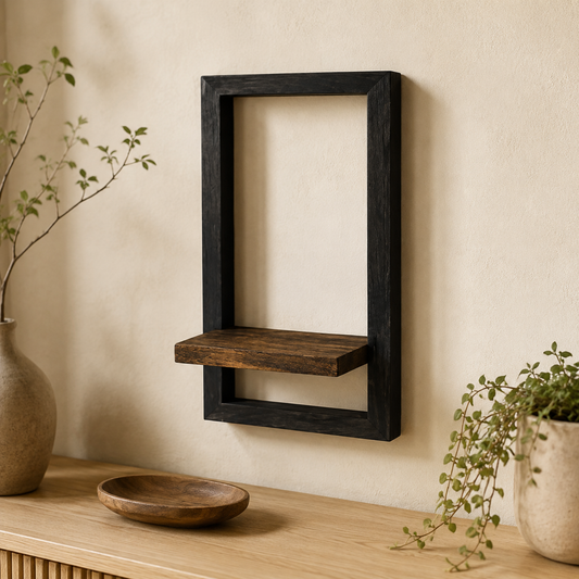 Étagère Murale en Bois d'Acacia Massif avec Cadre en Acier Vintage