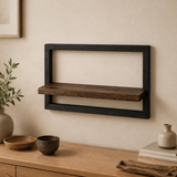 Étagère Murale en Bois d'Acacia Massif avec Cadre en Acier Vintage