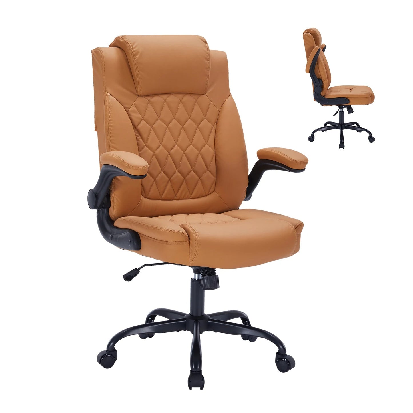 Fauteuil de Bureau Ergonomique en Cuir avec Support Lombaire