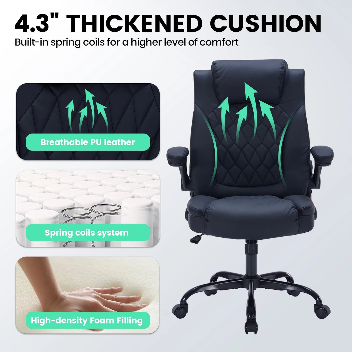 Fauteuil de Bureau Ergonomique en Cuir avec Support Lombaire