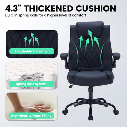 Fauteuil de Bureau Ergonomique en Cuir avec Support Lombaire