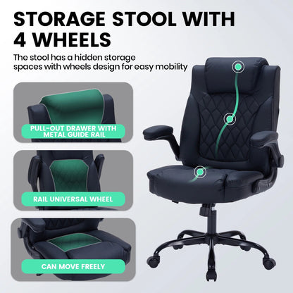 Fauteuil de Bureau Ergonomique en Cuir avec Support Lombaire
