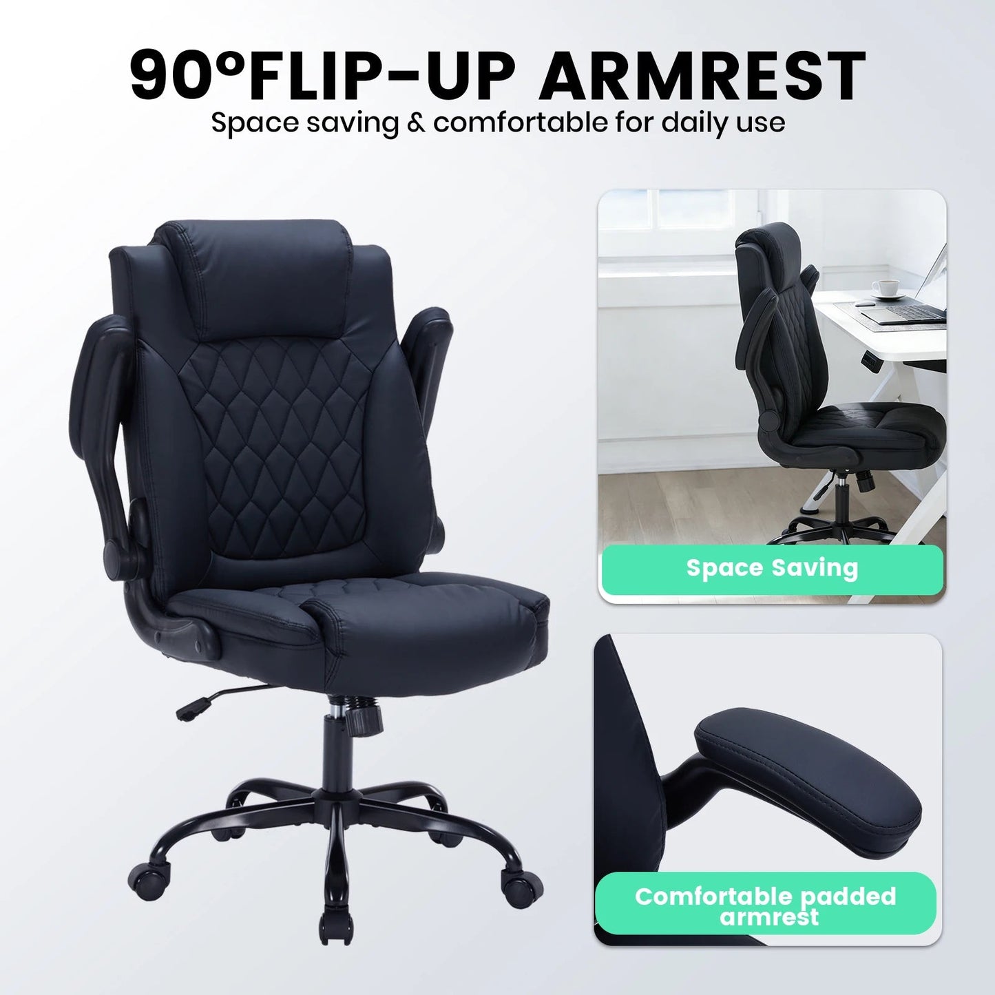 Fauteuil de Bureau Ergonomique en Cuir avec Support Lombaire