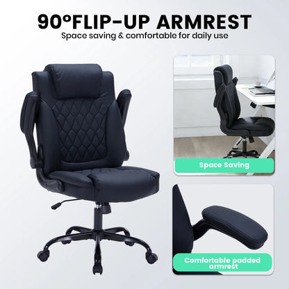 Fauteuil de Bureau Ergonomique en Cuir avec Support Lombaire
