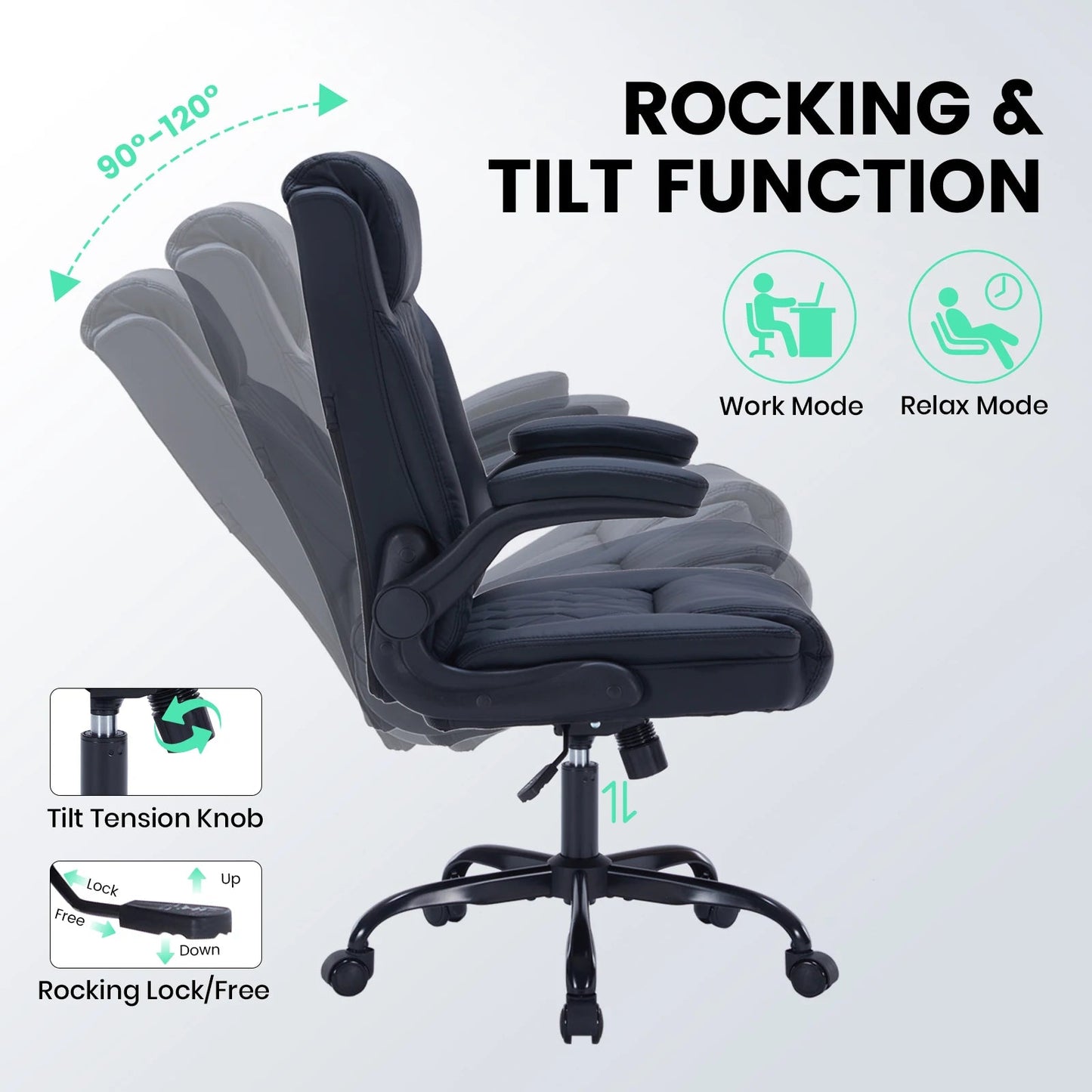 Fauteuil de Bureau Ergonomique en Cuir avec Support Lombaire