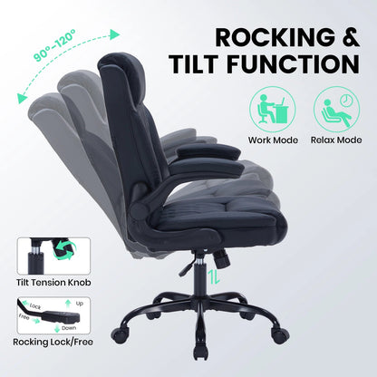 Fauteuil de Bureau Ergonomique en Cuir avec Support Lombaire