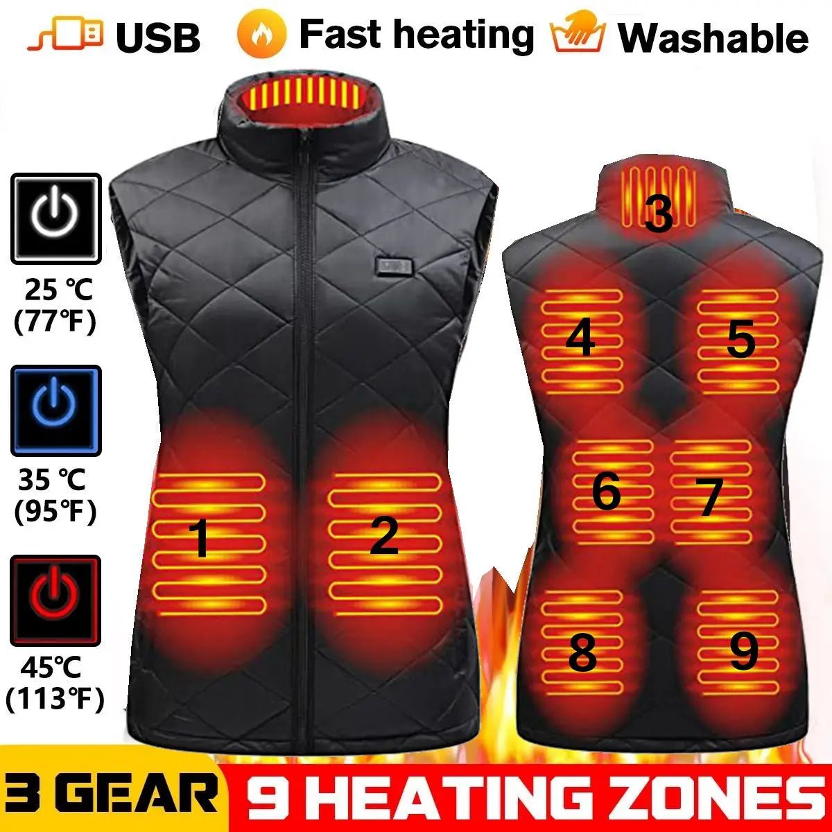 Gilet Chauffant Femme ThermaBelle USB - Veste Chauffante Infrarouge avec Batterie