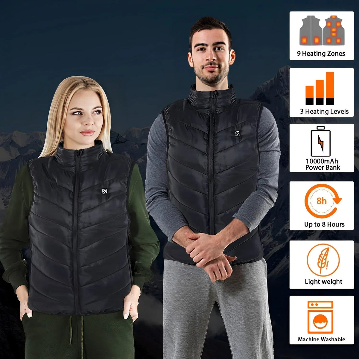 Gilet Chauffant Unisexe Avec Batterie - 9 Zones De Chaleur 55 °C