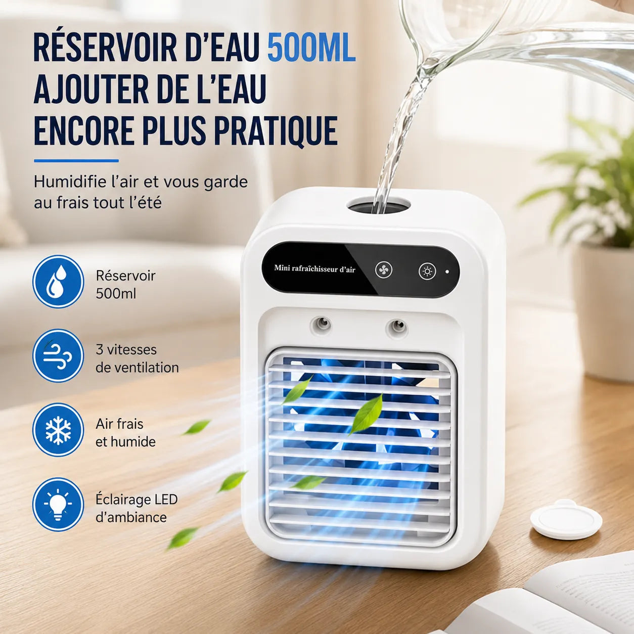 Glacéo - Refroidisseur d'Air Portable 3 en 1 avec Réservoir 500ML