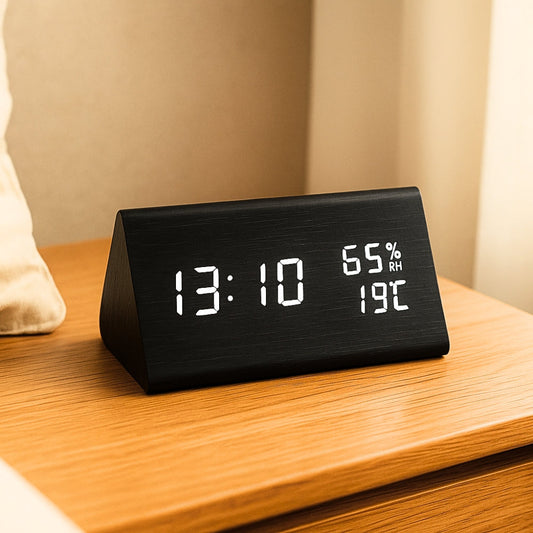 Horloge numérique en bois LED avec affichage clair