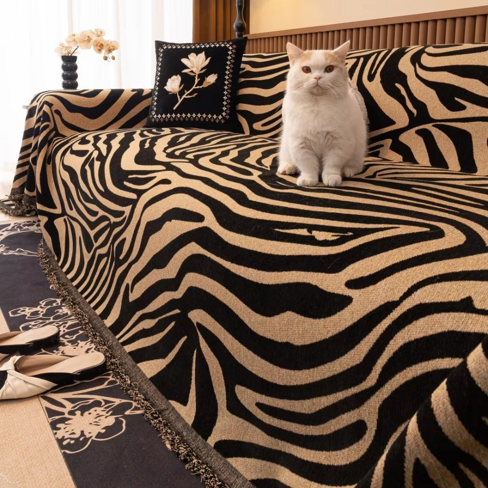 Housse de Canapé en Chenille Zèbre - Élégance Moderne et Protection