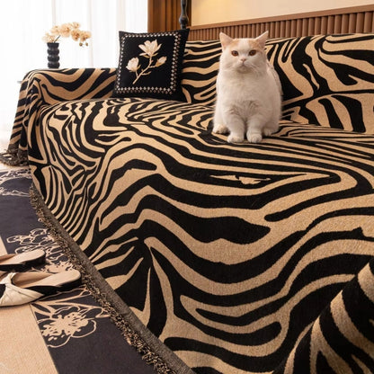 Housse de Canapé en Chenille Zèbre - Élégance Moderne et Protection