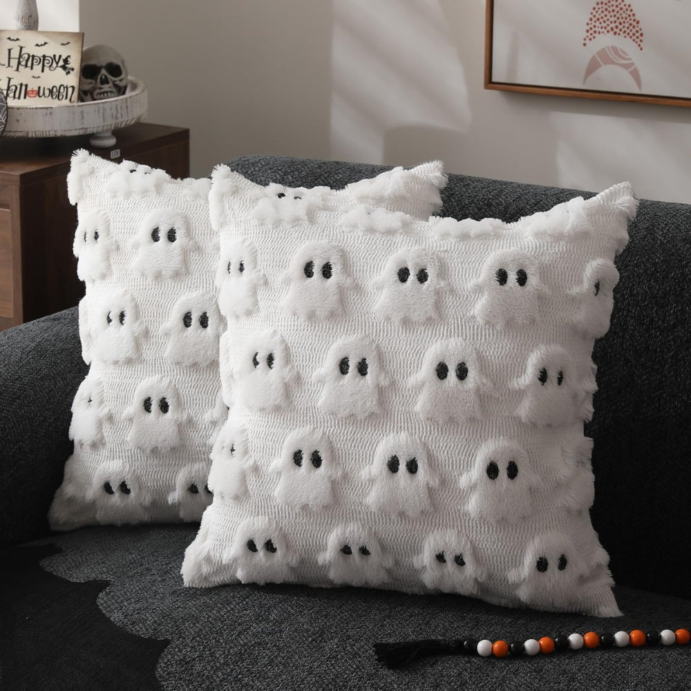 Housse de Coussin Halloween Fantôme 3D en Peluche Douce