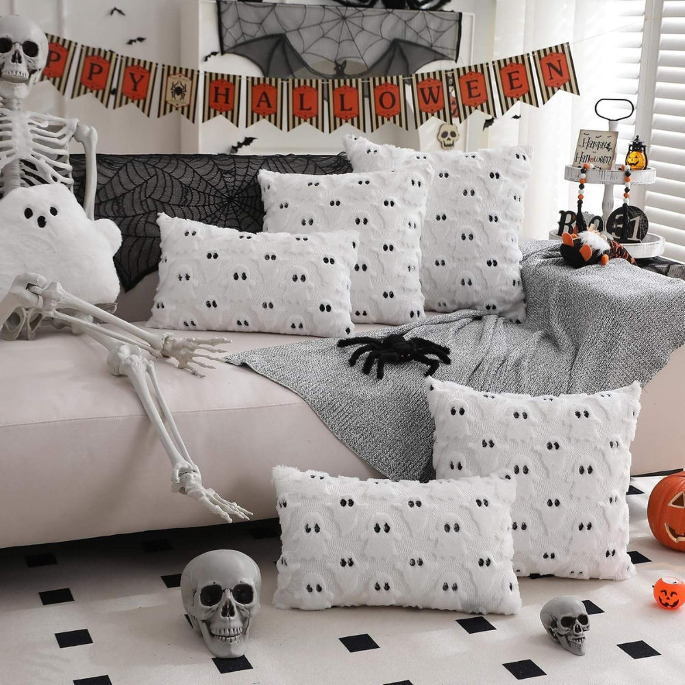 Housse de Coussin Halloween Fantôme 3D en Peluche Douce