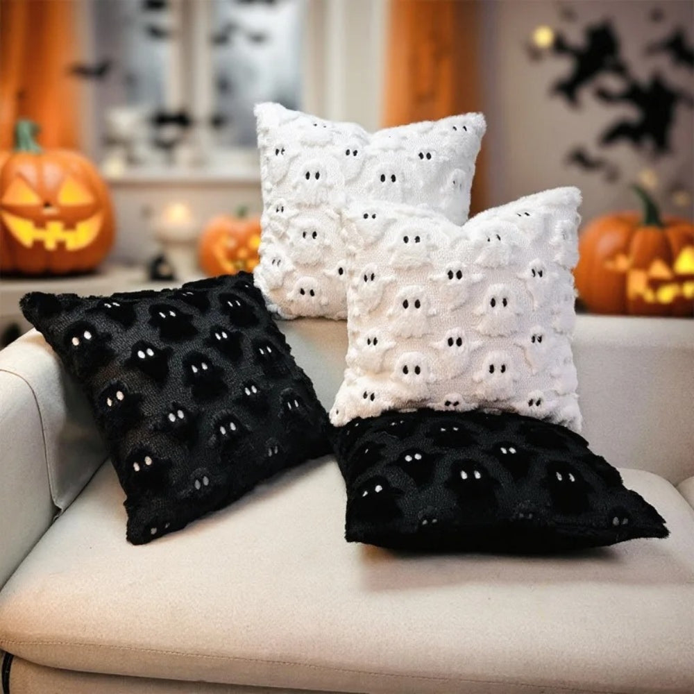 Housse de Coussin Halloween Fantôme 3D en Peluche Douce