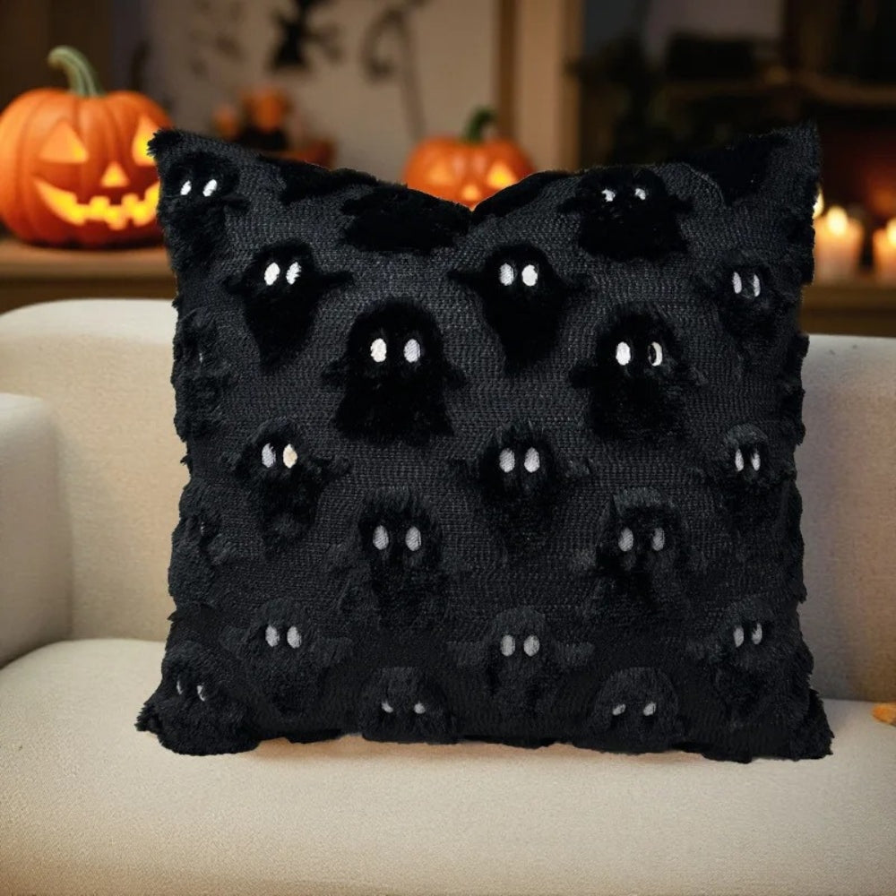 Housse de Coussin Halloween Fantôme 3D en Peluche Douce