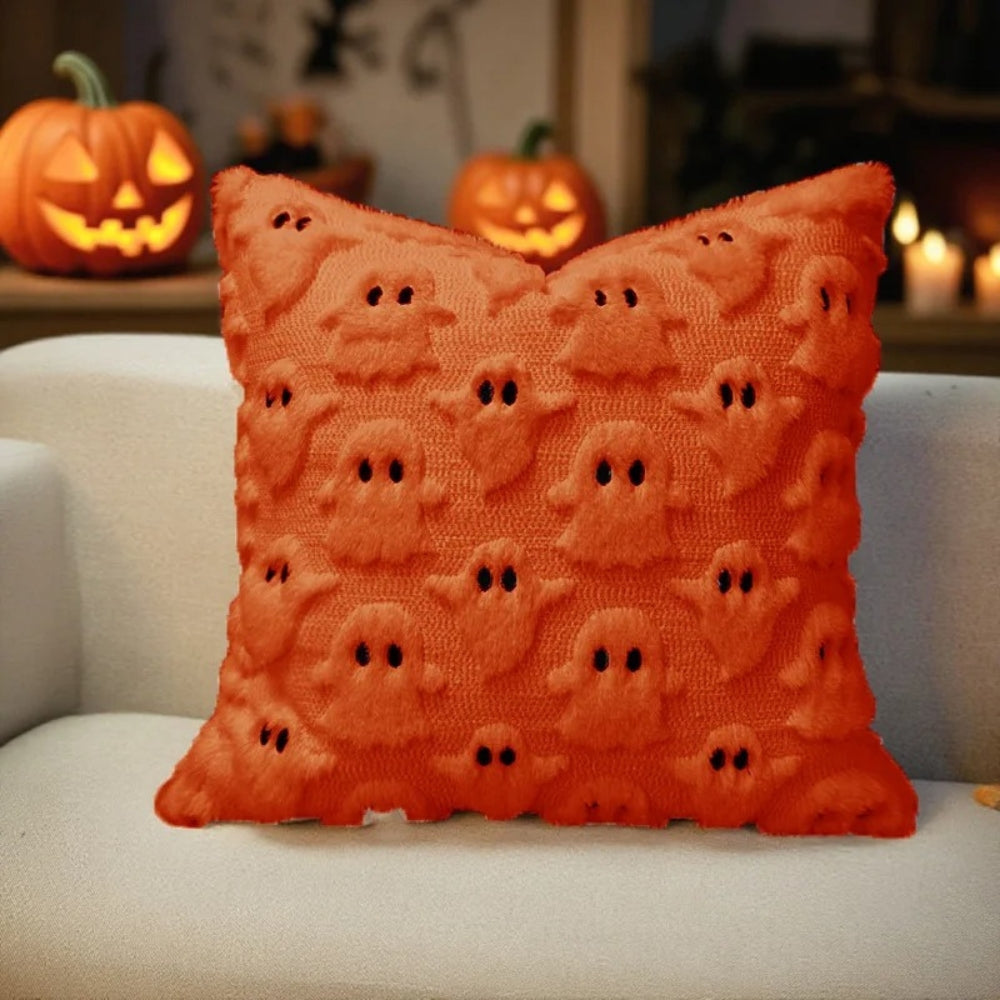 Housse de Coussin Halloween Fantôme 3D en Peluche Douce