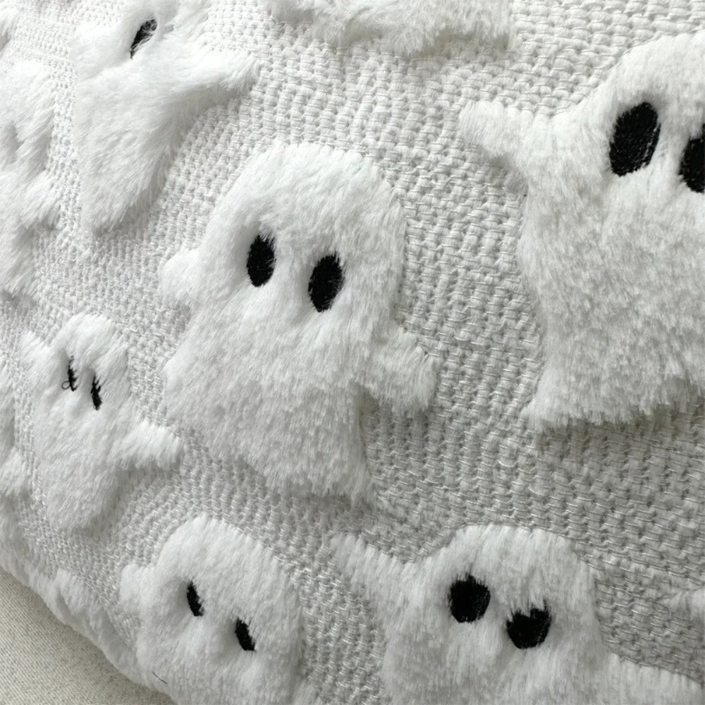 Housse de Coussin Halloween Fantôme 3D en Peluche Douce