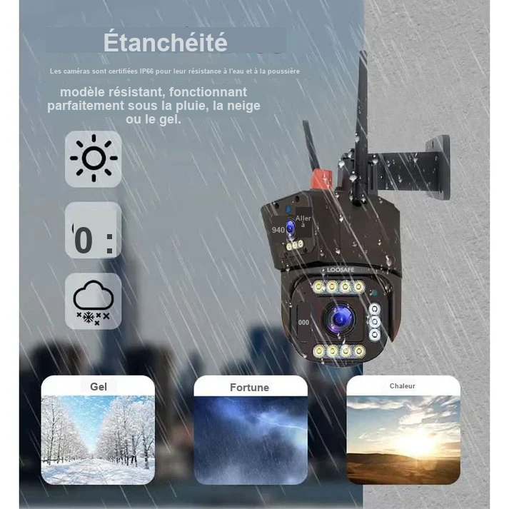 Caméra de Surveillance Sans Fil 4K WiFi Extérieur avec Détection de Mouvement