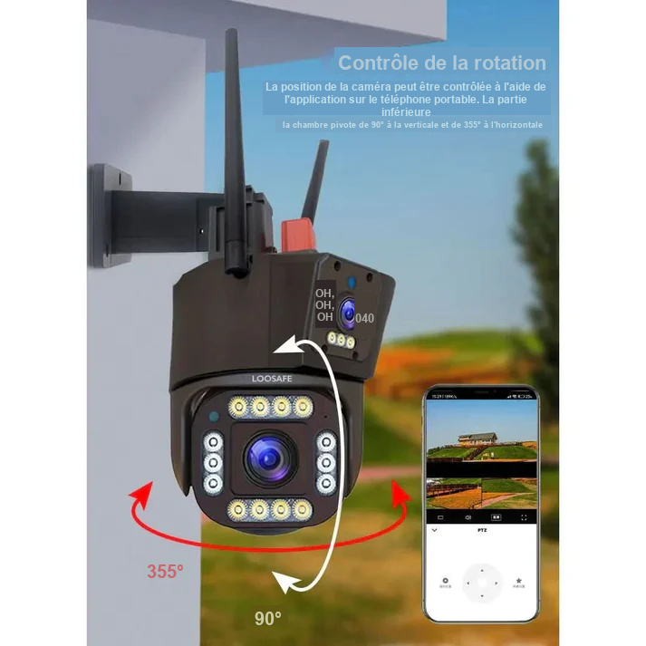Caméra de Surveillance Sans Fil 4K WiFi Extérieur avec Détection de Mouvement