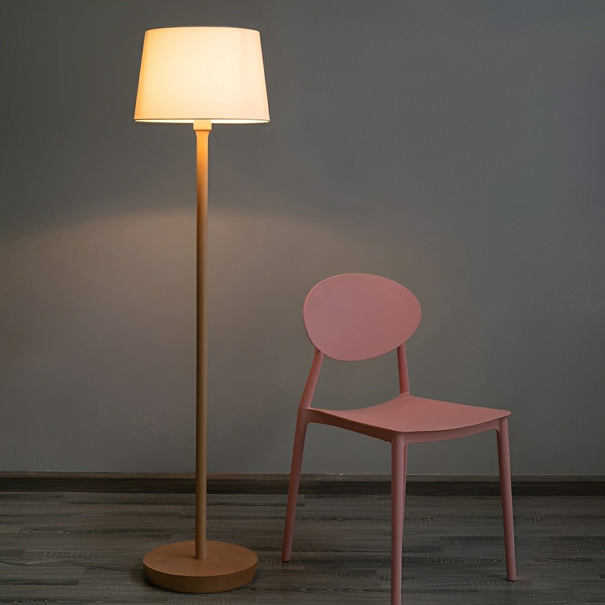 Lampadaire LED Moderne en Bois de Hêtre avec Abat-jour en Tissu