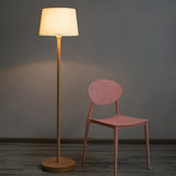 Lampadaire LED Moderne en Bois de Hêtre avec Abat-jour en Tissu