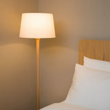 Lampadaire LED Moderne en Bois de Hêtre avec Abat-jour en Tissu