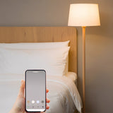 Lampadaire LED Moderne en Bois de Hêtre avec Abat-jour en Tissu