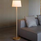 Lampadaire LED Moderne en Bois de Hêtre avec Abat-jour en Tissu