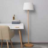 Lampadaire LED Moderne en Bois de Hêtre avec Abat-jour en Tissu