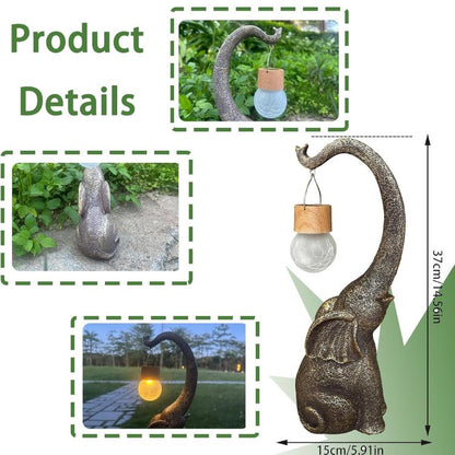 Lampe Solaire Extérieur Éléphant en Cuivre - Éclairage Écologique