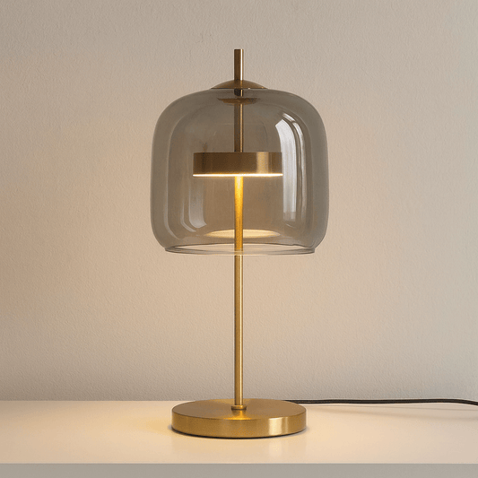 Lampe de Table Aurelia en Vitrail avec Base en Fer Doré