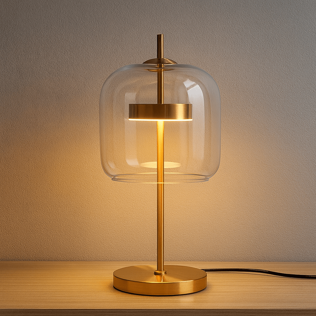 Lampe de Table Aurelia en Vitrail avec Base en Fer Doré