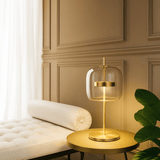 Lampe de Table Aurelia en Vitrail avec Base en Fer Doré
