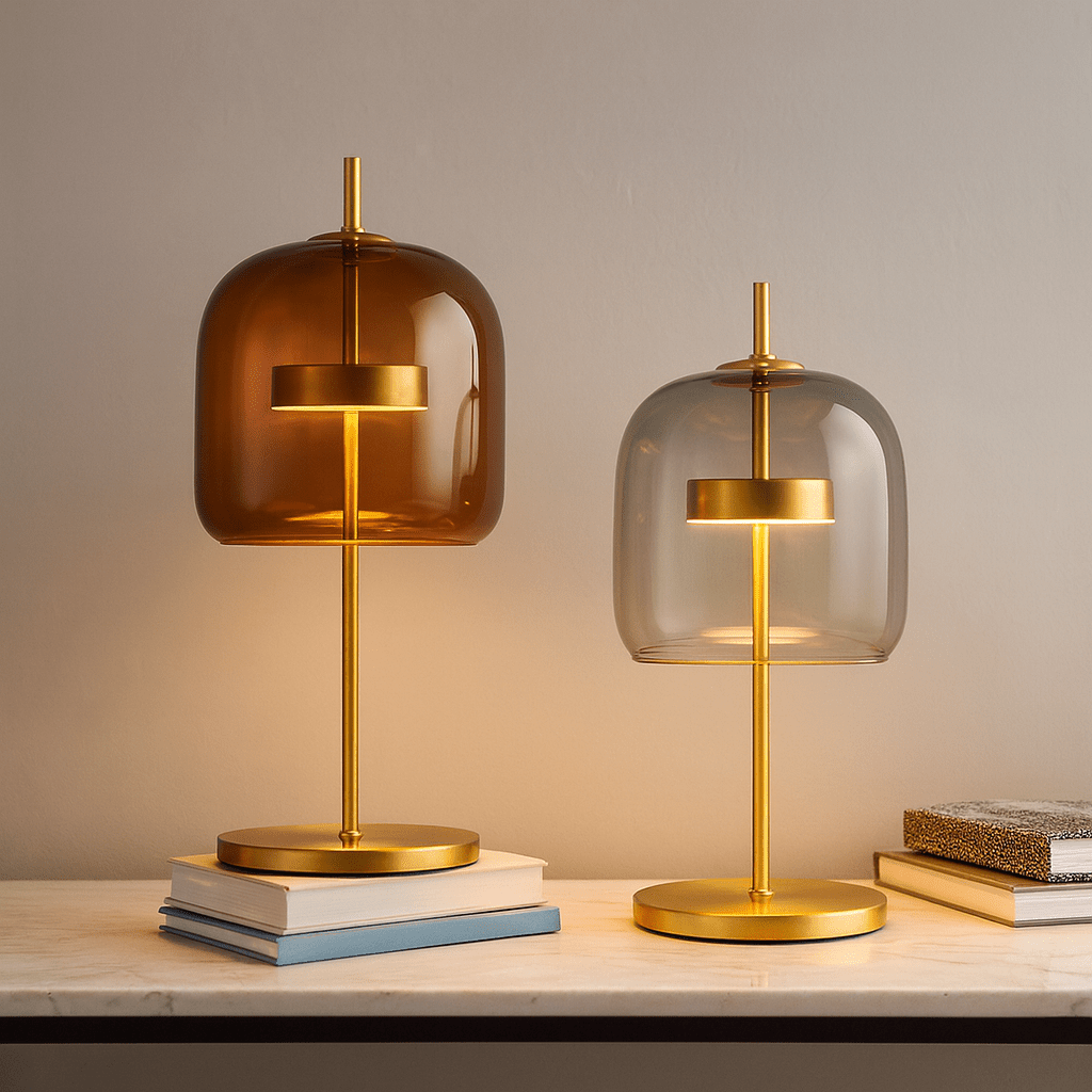 Lampe de Table Aurelia en Vitrail avec Base en Fer Doré