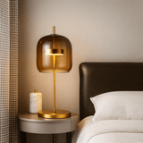 Lampe de Table Aurelia en Vitrail avec Base en Fer Doré