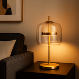 Lampe de Table Aurelia en Vitrail avec Base en Fer Doré